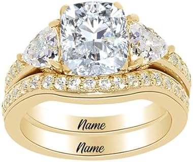 10K Yellow Gold Moissanite Engagement and Wedding Ring Set for Women, Cushion Cut Design, Perfect Bridal Jewelry Gift