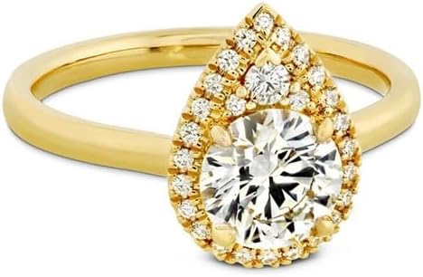 ABHI Round Cut White Diamond Pear Shape Halo Wedding Engagement Ring for Women 925 Sterling Silver In 14K Yellow Gold Finish