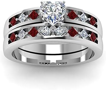 Princess Cut Engagement Ring with Created Sapphire in Sterling Silver, Matching Heart Shape Band for Bridal Jewelry, Available in US Size 4 to 12