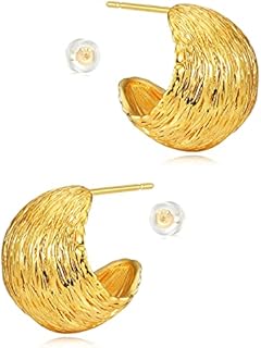 MRSXIA Hoop Earrings for Women Gold Half Open Stud 18K Gold Filled Small Simple Delicate Hypoallergenic Illusion Ear Jewelry