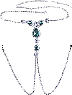 Alloy Clasp Body Chain and Rhinestone-Embellished Nipple Harness - Crystal Tassel Design for Bold Women - Green Bra Chain with Unique Crossover Style
