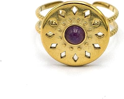 Miracles Minéraux Bague en Améthyste pour Femmes, Réglable et Intemporelle, en Acier Inoxydable avec Pierre Naturelle, Idéale pour Usage Quotidien ou Occasions Spéciales