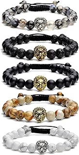 Handmade Natural Stone Bead Bracelet by JOVIVI with Bead Chain, Perfect for Men and Women, Featuring Lava Rock, Matte Agate, Picture, and Dragonstone Design
