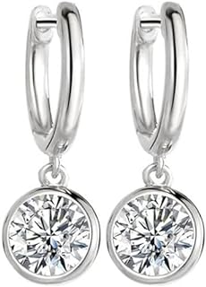 VVS1 D Color 1 Carat Bezel Set Diamond Dangle Earrings - Stunning Sparkle in White Gold Over 925 Silver