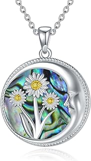 Sterling Silver Daisy Crescent Choker Necklace with Lobster Clasp and Cable Chain, Featuring Abalone Gem, Perfect Gift for Women