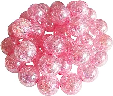 Xeahung Pink Crystal Acrylic Beads in Round Design for DIY Jewelry Making, Christmas Ornaments, and Art Crafts - 60PCS 16mm High-Quality Crackled Glass Beads
