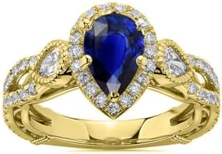 Pear-Cut Lab-Created Blue Sapphire Wedding Ring Set in 10K/14K/18K Solid Yellow Gold for Women - Hypoallergenic, Engravable, Ideal Engagement or Anniversary Gift