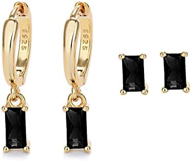 Small Gold Hoop Earrings With Green Drop, Gold Huggie Hoop Earrings For Women 14K Gold Hoops Hypoallergenic Jewelry For Girls and Men 2PCS