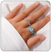 LIU JUN Enamel Stackable Rings with Cubic Zirconia Ocean Wave Design, Size 6 Alloy Rings for Girls and Women