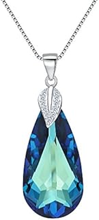 EleQueen 925 Sterling Silver CZ Teardrop Leaf Pendant Necklace Made with Austrian Crystal for Women Girls, Valentine's Day/Mother's Day/Christmas Jewelry Gift for Girlfriend/Mom