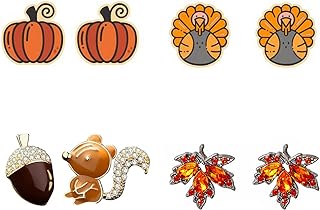 Fall Earrings Thanksgiving Harvest Pumpkin Turkey Maple Leaf Squirrel Acorn Stud Earrings Autumn Party Jewelry Holiday Gifts for Women Girls