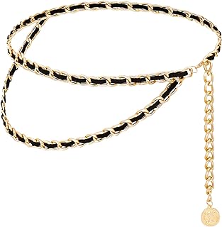 Leather Chain Belts for Women Girls, Layered Body Chain Belts Metal Waist Chain for Dress Vest Jeans