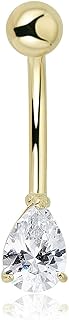 AVORA 10K Gold Simulated Diamond CZ Pear-shaped Belly Button Ring Body Jewelry (14 Gauge)