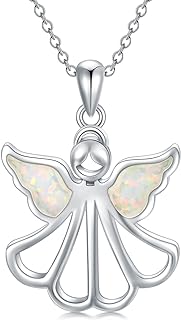 Lobster Clasp Sterling Silver Guardian Angel Pendant Necklace with Rolo Chain Design for Women and Girls