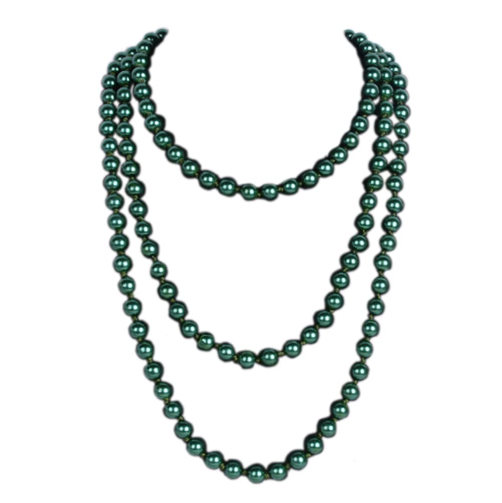 1920s Long Fake Pearls Strand Necklace Layered Retro Vintage Imitation Round Beaded Ball for Women Girls Flapper Party Halloween Jewelry Mother's Day Gift