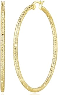 14K Gold Hoop Earrings for Women with Unique Textured Design and Latch Back - A Thoughtful Jewelry for Women 45mm