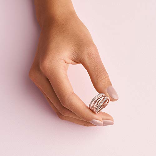 Pandora Sparkling & Polished Lines Entwined Ring - Rose Gold Ring for Women - Chic Cocktail Ring - Gift for Her - 14k Rose Gold-Plated Rose with Cubic Zirconia - Size 6