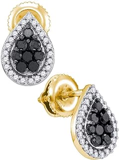 Screw-Back Black Diamond Teardrop Earrings with Yellow Gold Cluster Design for Women, Luxury Jewelry Gift