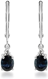Gin & Grace 10K White Gold Genuine Blue Sapphire with Diamond (I1,I2) Lever Back Drop Style Earring for Women