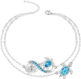 Sterling Silver Anklet with Cubic Zirconia Accents, Featuring Sea Turtle and Butterfly Charms - Adjustable Women's Summer Beach Jewelry