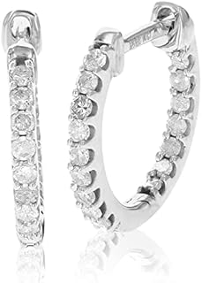 Sterling Silver Inside-Out Diamond Hoop Earrings with Hinged Hoop Back, 1/4 CTTW, 30 Stones, .925 Silver, 14mm Length, 1.5mm Width - Ideal Elegant Gift
