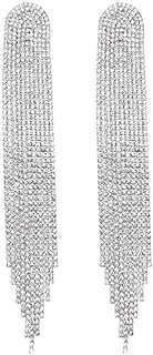 Long Rhinestones Tassel Earrings Bohemian Sparkling Crystal Statement Drop Dangle Earrings for Women Teen Girls Wedding Prom Fashion Accessories