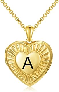 SOULMEET Personalized Cubic Zirconia Initial Heart Locket Necklace in 18K Gold Plated Sterling Silver with Lobster Clasp and Rolo Chain, A-Z