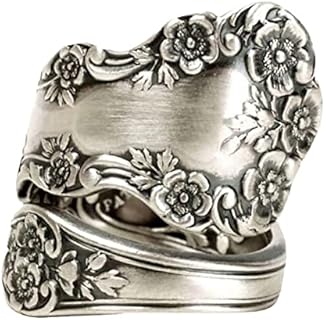 100% Apollo Vintage Silver Spoon Rings for Women Victorian Flower Open Adjustable Boho Floral Statement Jewelry