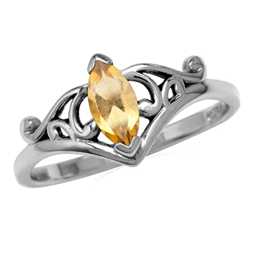 Silvershake Marquise Shape Birthstone Gemstone White Gold Plated 925 Sterling Silver Filigree Ring