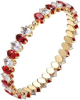 Red Cuff Bracelet with Box Chain and Lobster Claw Clasp for Women and Girls, Silver and Gold Plated Cubic Zirconia, Adjustable Size, Ideal Gift for Mothers and Daughters