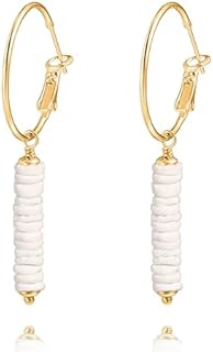 Gold Huggie Hoop Drop Dangle Earrings Turquoise Beads Gemstone Earrings Boho Handmade Lightweight Jewelry for Women