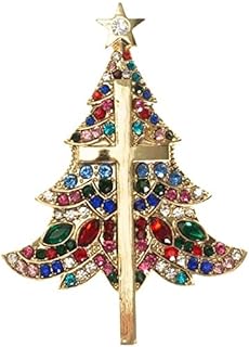 Gold Roman 2.5-Inch Christmas Cross Tree Brooch Pin with Red Rhinestones for Women, Festive Shape/Design