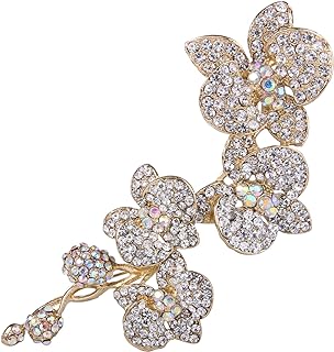 EVER FAITH Austrian Crystal 5 Inch Flower Orchid Branch Banquet Prom Plant Pendant Brooch