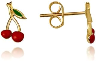 14K Yellow Gold Cherry Stud Earrings for Elegant Women, Whimsical Design, No Gemstones