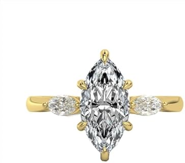 Customizable Yellow Gold Marquise Moissanite 3 Stone Engagement Ring for Women - Luxurious & Brilliant Design