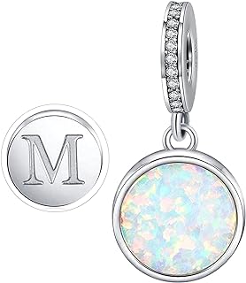 Initial Letter Charm Fit for Pandora Charms Bracelet A-Z 26 Capital Letter Opal Charms for Bracelet Necklace