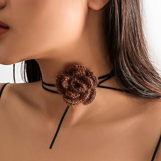 Handmade Bohemian Crochet Flower Choker Necklace with Cable Chain, Ideal for Unique Style Lovers, Black Suede Adjustable Wrap Design