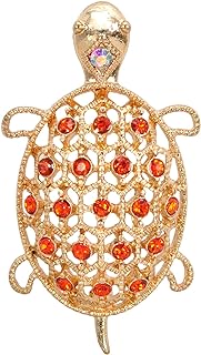 Gyn&Joy Golden Tone Orange Colored Rhinestones Hollow Out Turtle Brooch Pin