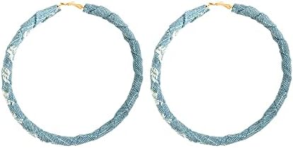 Fashion Denim Large Hoop Earrings for Women Girls Cool Jeans Cloth Extra Big Round Huggie Hoops Boho Statement Earrings Studs 60mm 100mm Chic Ear Jewelry Gifts