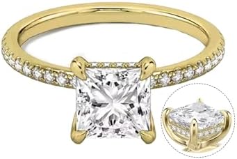 Exquisite Hidden Halo Princess Cut 1-4 Carat Moissanite Engagement Rings in Sterling Silver or 10K/14K/18K Gold - D Color VVS1 - Ideal Gift for Her
