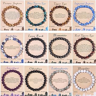 Stainless Steel Clasp Colombian Beaded Healing Crystal Bracelets - Set of 12 with 8mm Round Stone Beads, Perfect for Women and Men, No Gemstone, Stress-Relief Jewelry Gift.