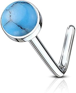 Forbidden Body Jewelry 20g nose stud, nose studs for women, nose piercing stud, L shaped nose studs, nose ring L shape, surgical steal synthetic faux gemstone top.