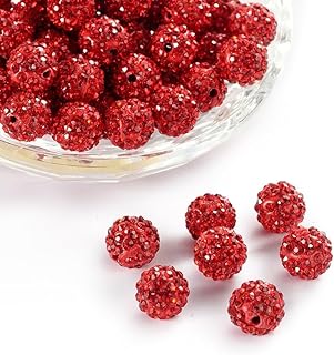 Beadthoven 100pcs 10mm Rhinestone Beads Red Crystal Pave Clay Disco Ball Beads Round Polymer Clay Rhinestone Beads Diamond Clay Beads for Necklace Bracelet Jewelry Making Christmas