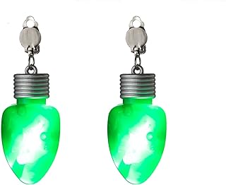 Clip-On LED Light Bulb Dangle Earrings - Women's Hypoallergenic Acrylic and Base Metal Jewellery, Ideal for Holidays and Parties - Unique Glow-in-the-Dark Design