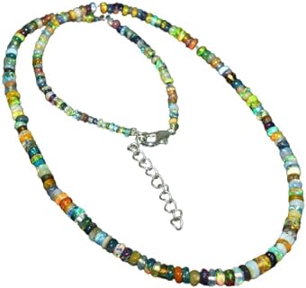 Ethiopian Fire Opal Rondelle Smooth Beads Necklace | 925 Silver Extender | Real Opal Beaded Jewelry