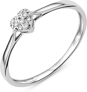 Miore Damen Diamant Verlobungsring aus 9 Karat Weißgold mit Herz-Motiv, 0.04 Ct Brillanten, Ringgröße 54. Perfekt für einen besonderen Heiratsantrag