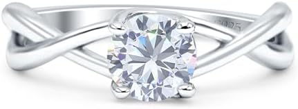 Amethyst CZ Solitaire Engagement Ring in Twisted Infinity Sterling Silver, Round Design for Her