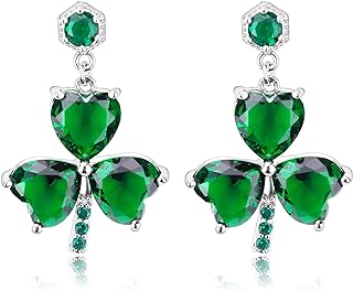 BASSION Shamrock Rhinestone Earrings Studs, St Patricks Day Earrings Hook for Women Green Irish Shamrock Jewelry Charms Lucky Gifts