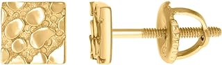 Sterling Silver Yellow Gold-Tone Square Nugget Stud Earrings with Push Back for Unisex