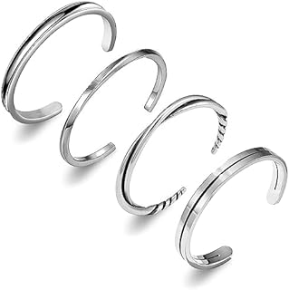 RIOSO 4Pcs Men's Cuff Bracelet Silver Cuff Bracelet for Men Adjustable Twisted Bangle Cuff Bracelets Set
